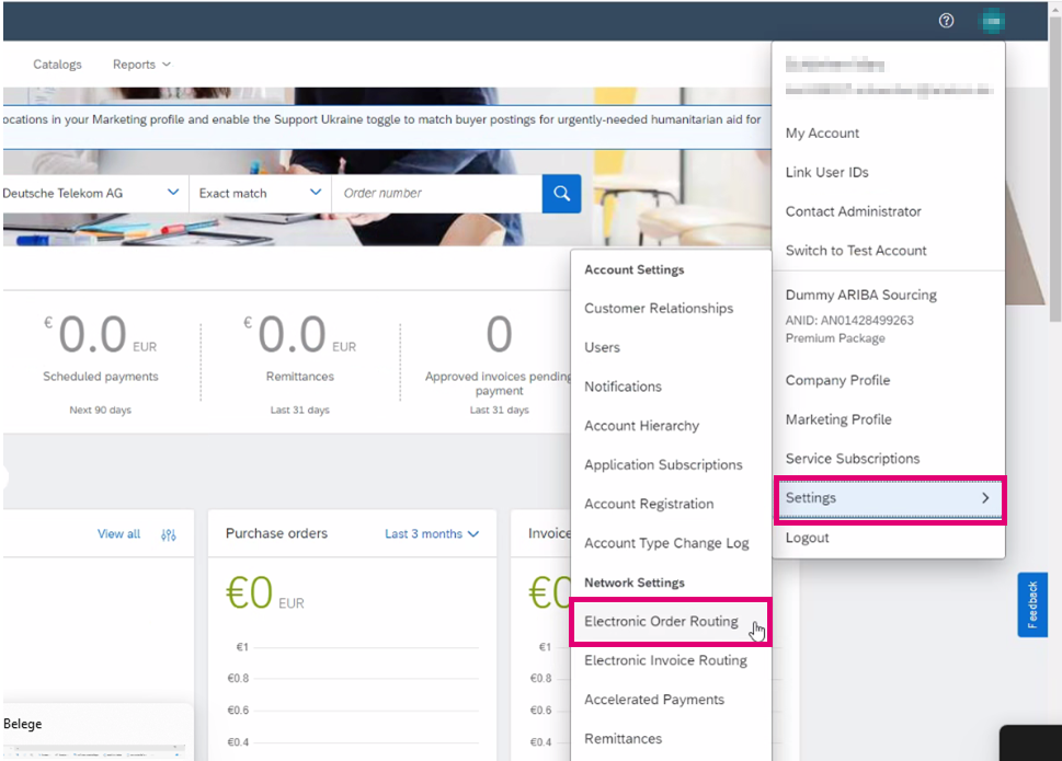 SAP Ariba How can the supplier change the email adress in SAP Ariba